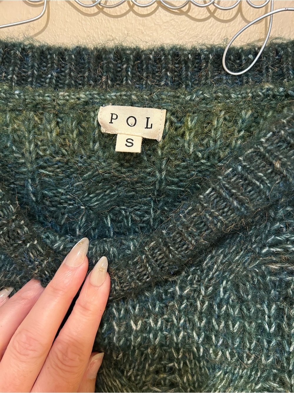 POL Oversized Cropped Green Crewneck Chunky Knit Sweater Size Small - Picture 7 of 8